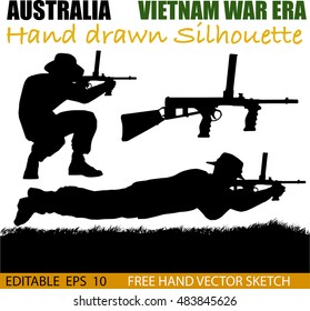 Australian Soldier Silhouettes From The Vietnam War Era. 