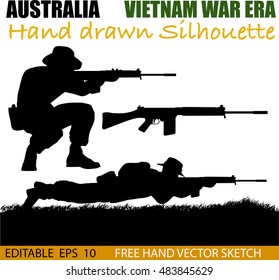 Australian Soldier Silhouettes From The Vietnam War Era. 