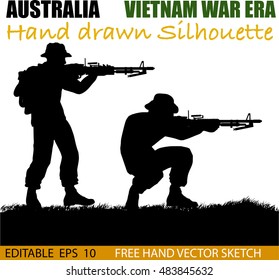 Australian Soldier Silhouettes From The Vietnam War Era. 