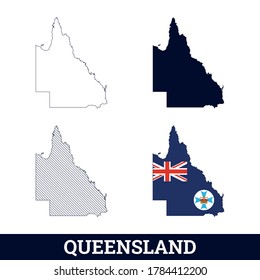 Mapa australiano del estado de Queensland con vector de bandera