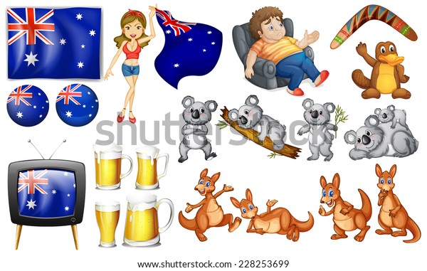 Australian Theme Set Animals Stock Vector (Royalty 228253699