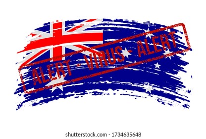 Australian torn flag with a stamp with the words alert virus, vector image