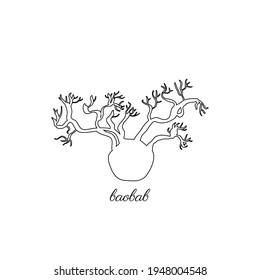 Árbol australiano, ilustración del vector baobab aislado en fondo blanco, icono del bosque de dibujos animados planos, símbolo del contorno decorativo para diseño infografía de viajes, patrones, afiche ecológico, logotipo orgánico