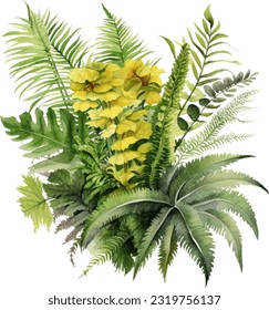 Australian Tree Fern Watercolor illustration. Hand drawn underwater element design. Artistic vector marine design element. Illustration for greeting cards, printing and other design projects.