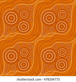 Australian Tribal Pattern Vector Seamless. Abstract Aboriginal Art Print With Dotted Waves And Circles. Boho Ornament For Fabric, Surface Design, Wrapping Paper Or Template.