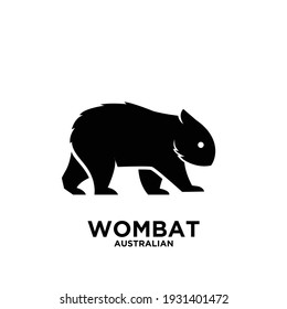 Australian wombat animal vector black silhouette logo icon illustration design white background