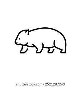 Australian wombat black line illustration. Animals of Australia. Editable stroke.