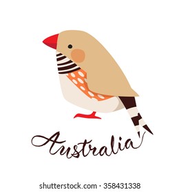 Australian zebra finch. Vector bird. Australia calligraphic.