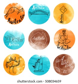  Australien  watercolor hand drawing logos