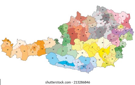 austria 2-digit postcodes map