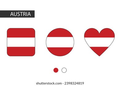 Austria 3 shapes (square, circle, heart) with city flag. Isolated on white background.