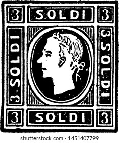 Austria 3 Soldi Stamp from 1858 to 1859, vintage illustration.