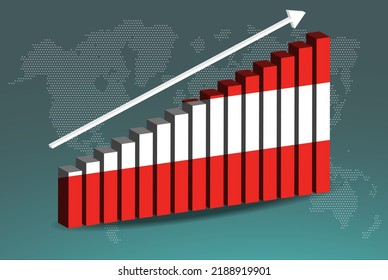 Austria 3D bar chart graph vector, upward rising arrow on data, country statistics concept, Austria country flag on 3D bar graph, increasing values, news banner idea