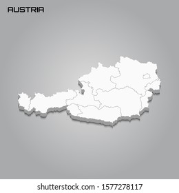 Austria 3d map with borders of regions. Vector illustration
