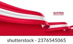 Austria 3D ribbon flag. Bent waving 3D flag in colors of the Austria national flag. National flag background design.