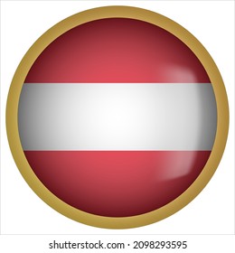 Austria 3D rounded Flag Icon with Gold Frame