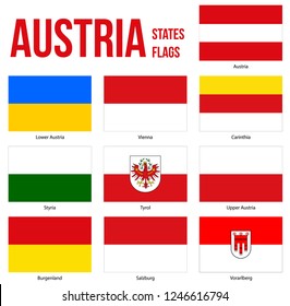 Austria All States Flags Vector Illustration on White Background. All States of Austria.