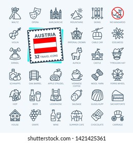 Austria, Austrian, Tyrolean - minimal thin line web icon set. Outline icons collection. World Travel tourism. Simple vector illustration.