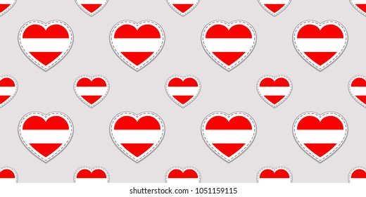 Austria background. Austrian flag seamless pattern. Vector stickers. Love hearts symbols. Good choice for sports pages, travel,school geographic, cartographic elements. Traditional patriotic design