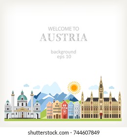 Austria background with traditional symbols and architecture info panoramic outdoor