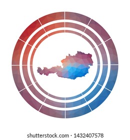 Austria badge. Bright gradient logo of country in low poly style. Multicolored Austria rounded sign with map in geometric style for your infographics.