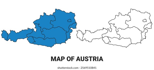 Austria Blue detailed map border regions outline vector set