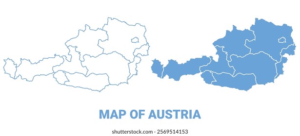 Austria Blue map flat regions border outline vector illustration