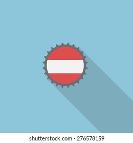 Austria bottle cap flat icon with long shadow. Vector illustration EPS10