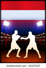 Boxeo en Austria sobre fondo estadio Ilustración original