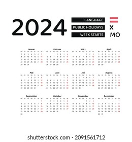 Austria Calendar 2024. Week starts from Monday. Vector graphic design. German language.