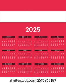 Austria calendar of 2025 stock vector.