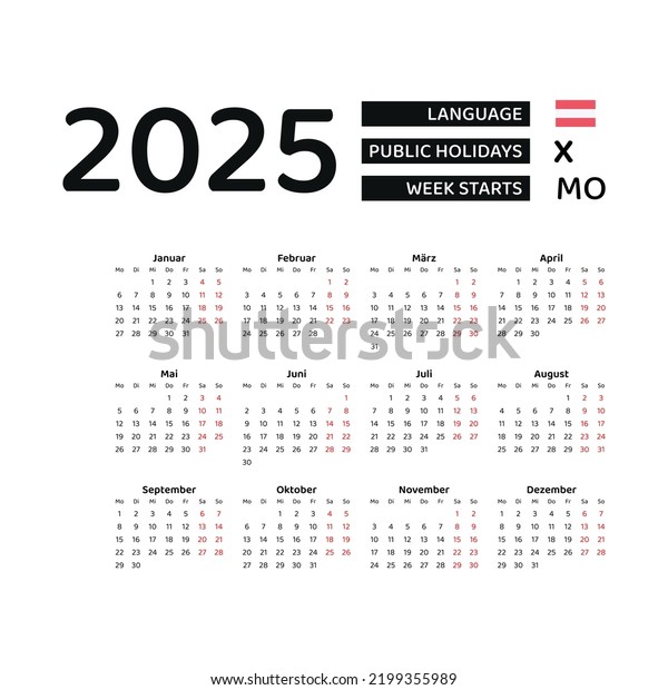 Austria Calendar 2025 Week Starts Monday Stock Vector (Royalty Free