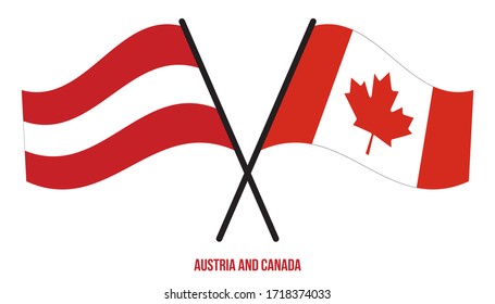 Austria and Canada Flags Crossed And Waving Flat Style. Official Proportion. Correct Colors.