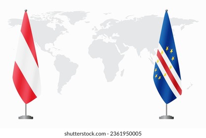 Austria and Cape Verde flags for official meeting against background of world map.