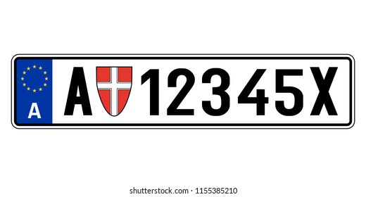 Austria car plate. Vehicle registration number