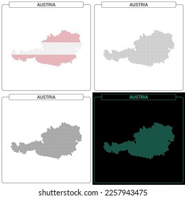 Austria Circular Mosaic Brick Dotted Map, Set of National Flag Color, Black Silhouette Country Boundary Isolated on White Background, Geographic Vector Illustration
