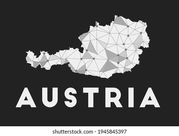 Austria - communication network map of the country. Austria trendy geometric design on a dark background. Technology, internet, network, telecommunication concept. Vector illustration.