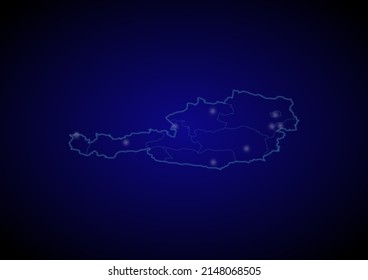 Austria concept vector map with glowing cities, map of Austria suitable for technology,innovation or internet concepts.