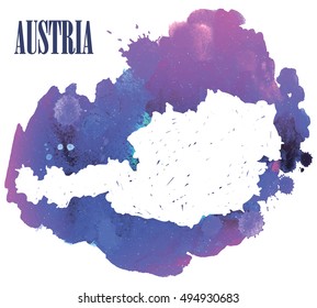 Austria. Country circuit. Vector drawing on the background of watercolor paint stains .