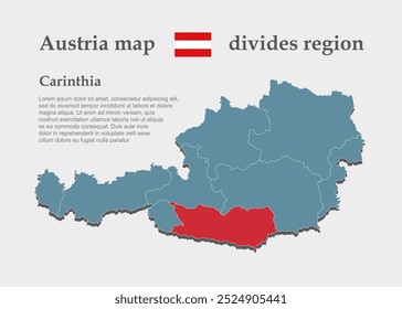 Austria country - high detailed illustration map divided on regions. Blank Austria map isolated on background. Vector template Carinthia province for website, pattern, infographic, education