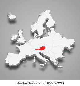 Austria country location within Europe 3d isometric map 