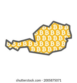 Austria country map with bitcoin crypto currency logo