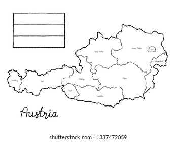 Austria Country Map Flag Vector Illustration Hand Drawn Cartoon Art