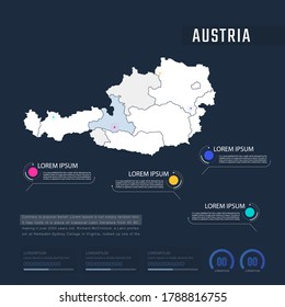 Austria country map infographics vector with pointer marks and circle chart.  Editable Infographics template. Vector illustration