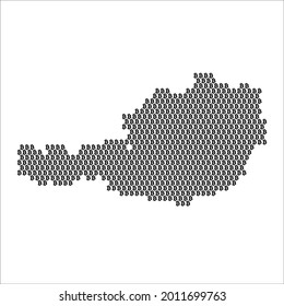 Mapa del país de Austria hecho con el logo de la moneda criptográfica de bitcoin