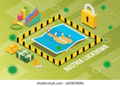 austria country or nation lockdown for stop corona covid-19 spread with isometric modern style