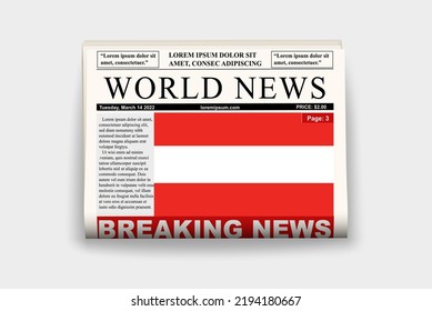 Austria country newspaper with flag, breaking news on newsletter, Austria news concept, gazette page with headline, journal with country flag, reading newspaper, streamer headline