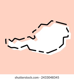 Austria country simplified map. White silhouette with black broken contour on pink background. Simple vector icon