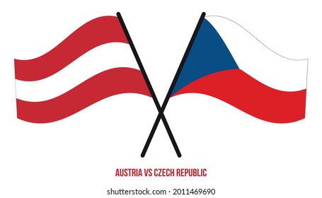 Austria and Czech Republic Flags Crossed And Waving Flat Style. Official Proportion. Correct Colors.