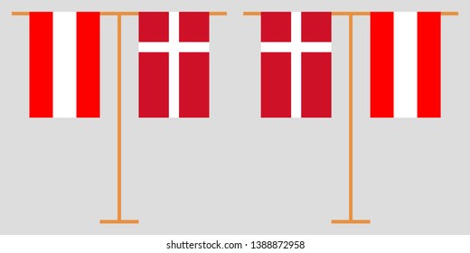 Austria and Denmark. The Austrian and Danish vertical flags. Official colors. Correct proportion. Vector illustration